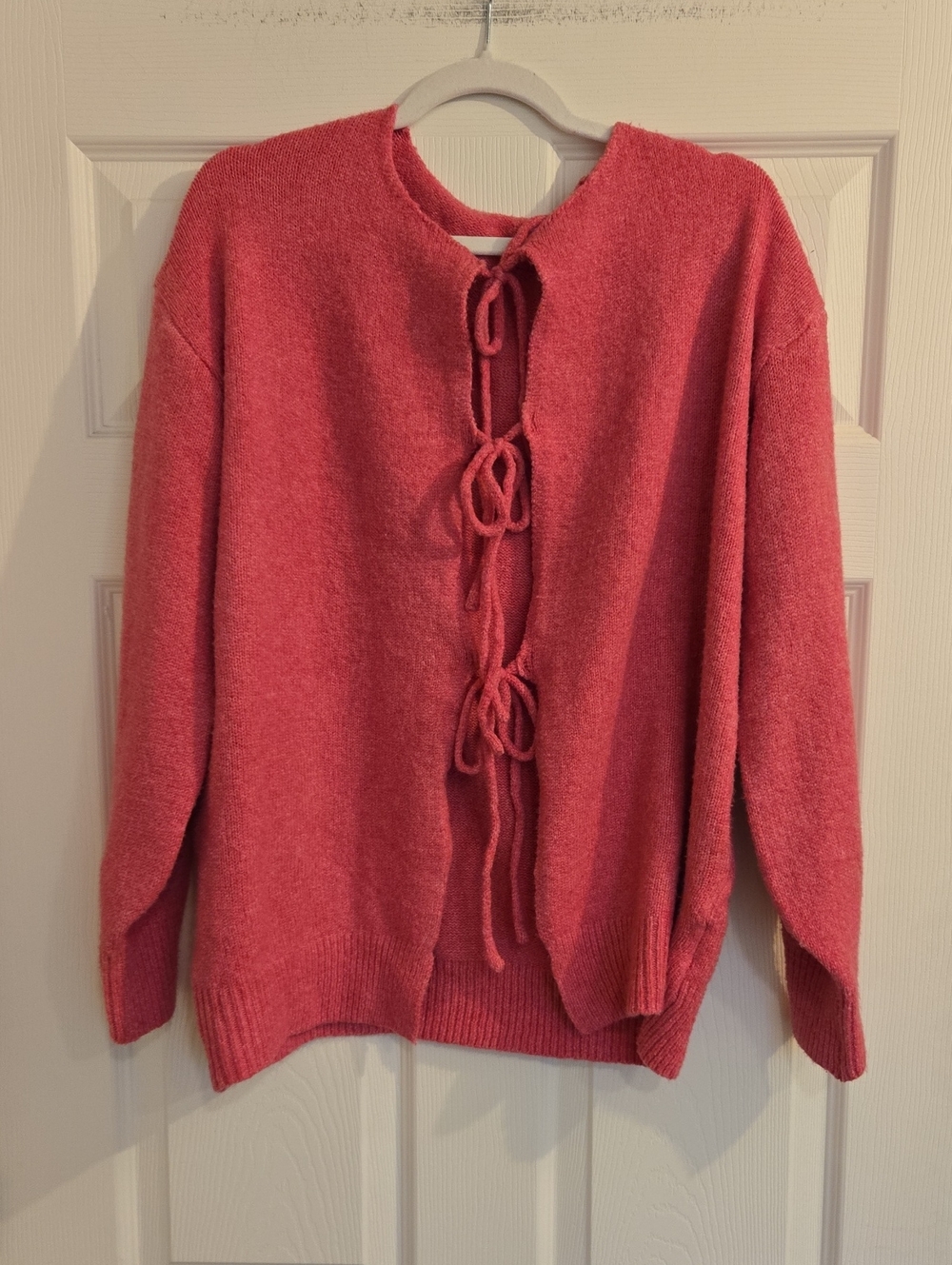 Hot Pink Tie Front Sweater Large